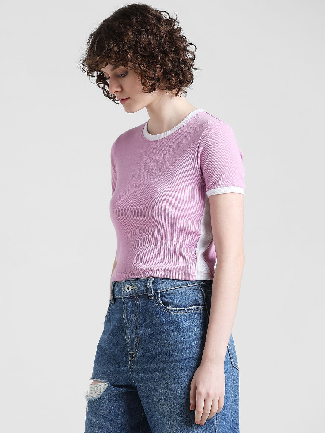 Lavender Ribbed Cropped Top