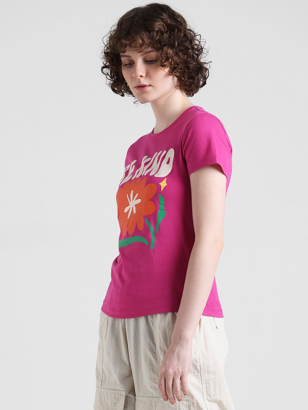 Pink Typographic Print T-Shirt