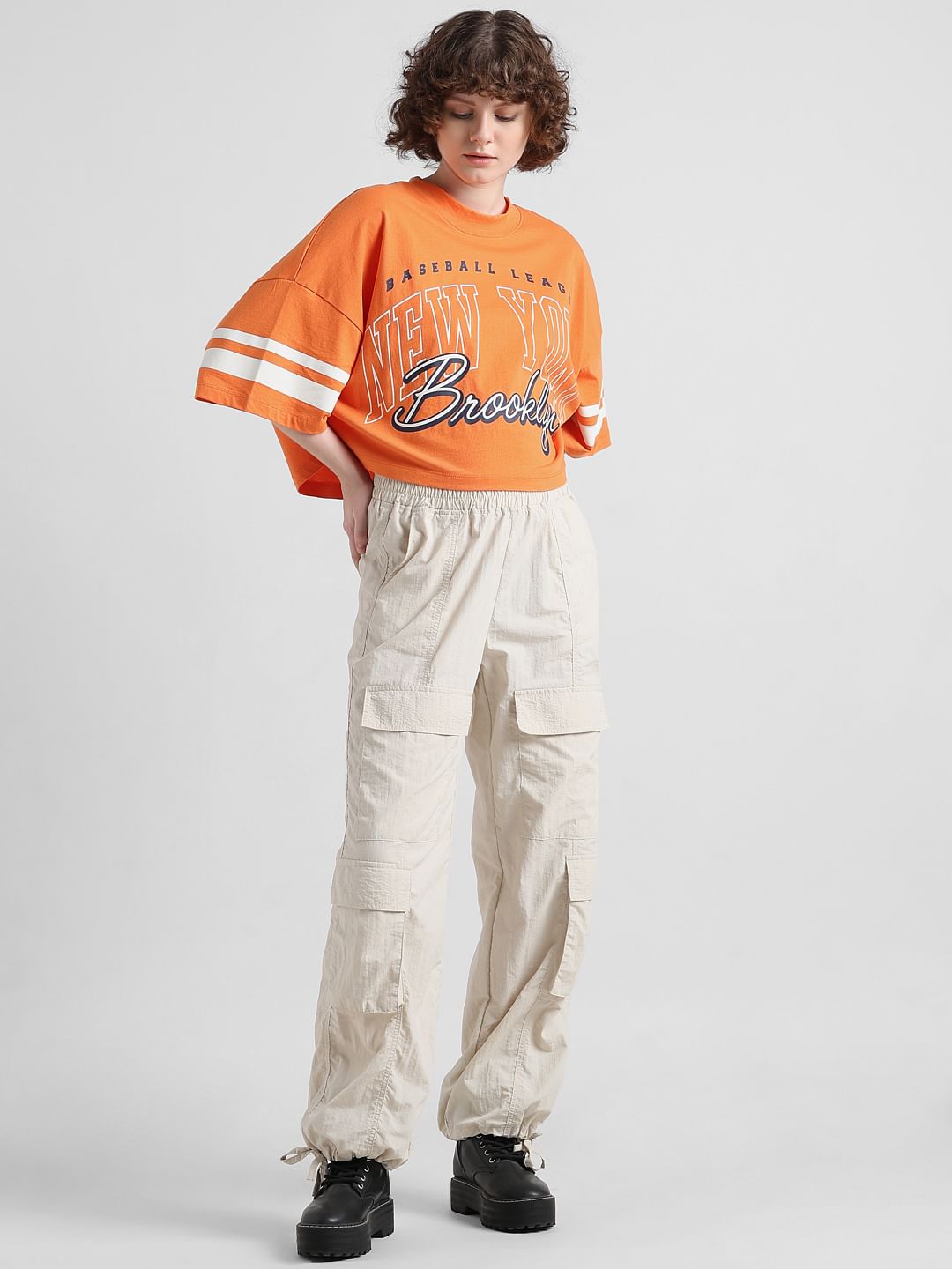 Orange Printed Oversized T-Shirt