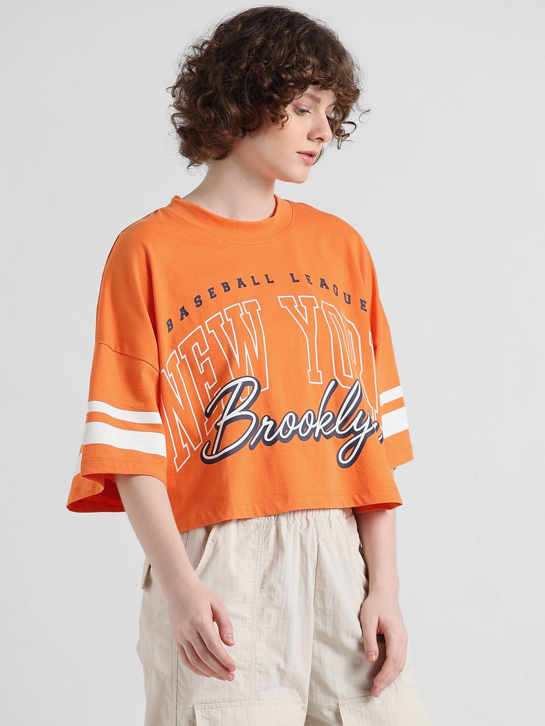 Orange Printed Oversized T-Shirt