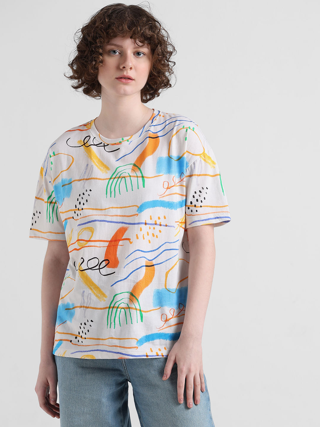 White Printed Cotton T-Shirt