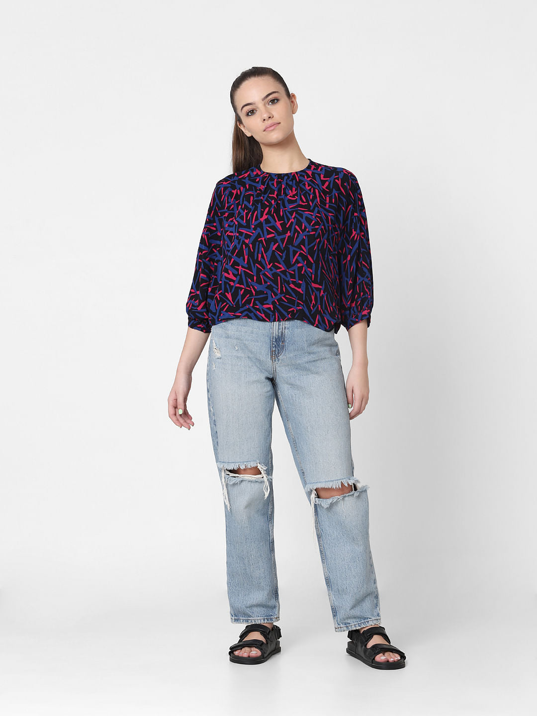 Black Abstract Print Top