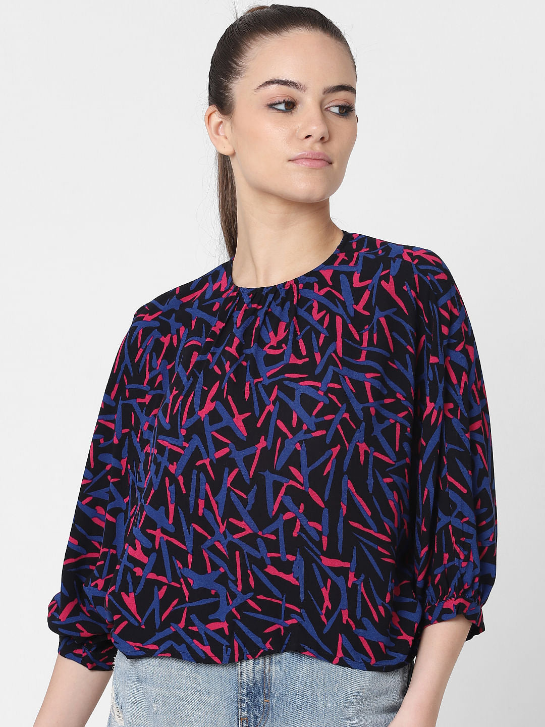 Black Abstract Print Top