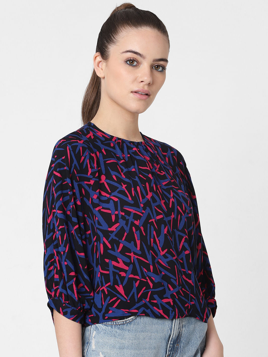 Black Abstract Print Top