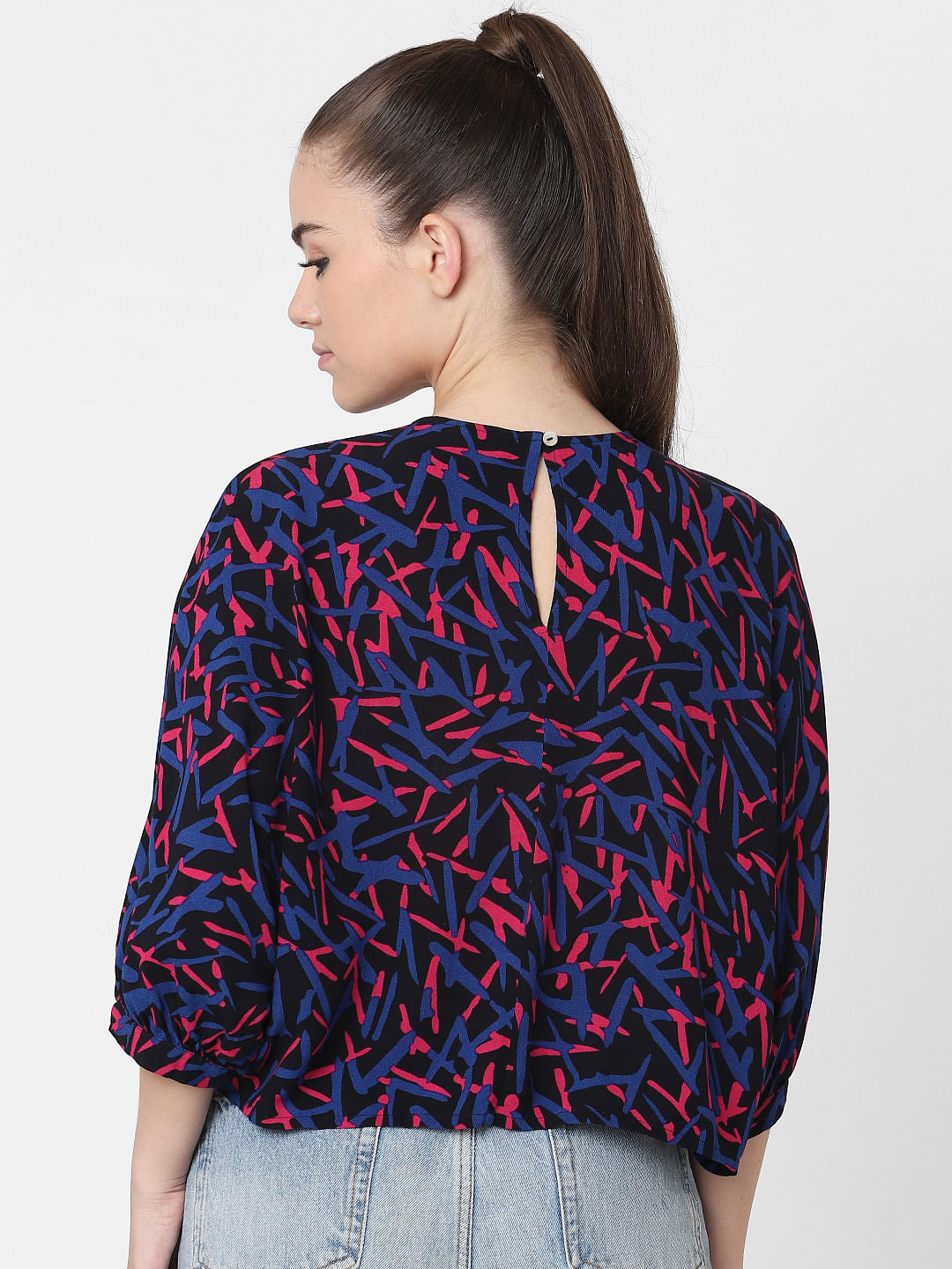 Black Abstract Print Top