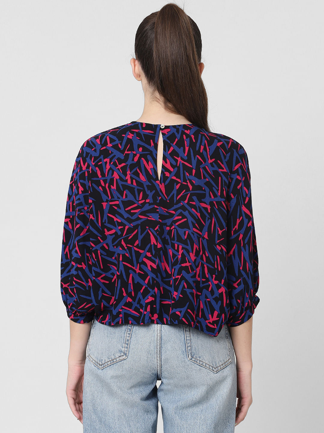 Black Abstract Print Top