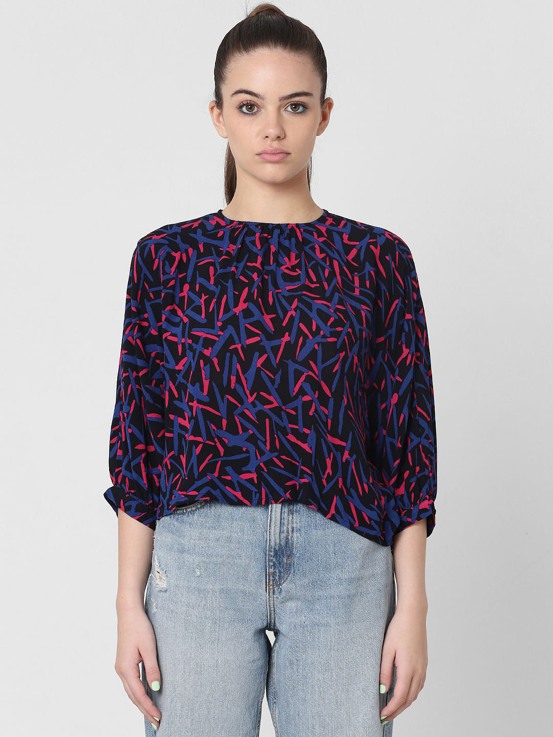 Black Abstract Print Top