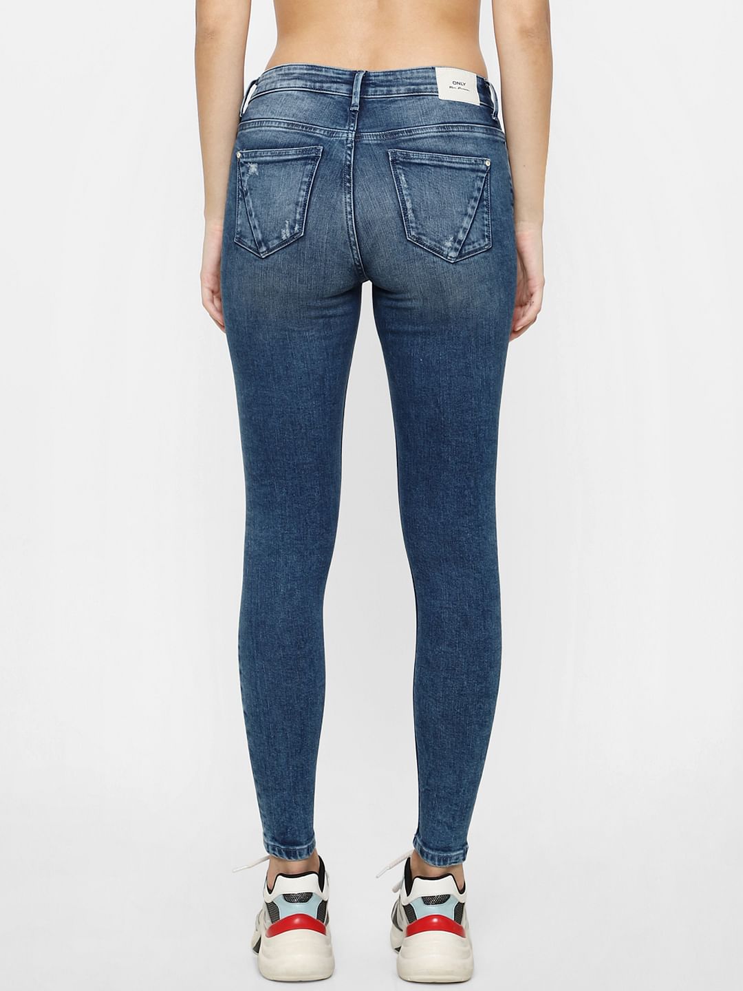 Blue High Rise Ripped Skinny Jeans