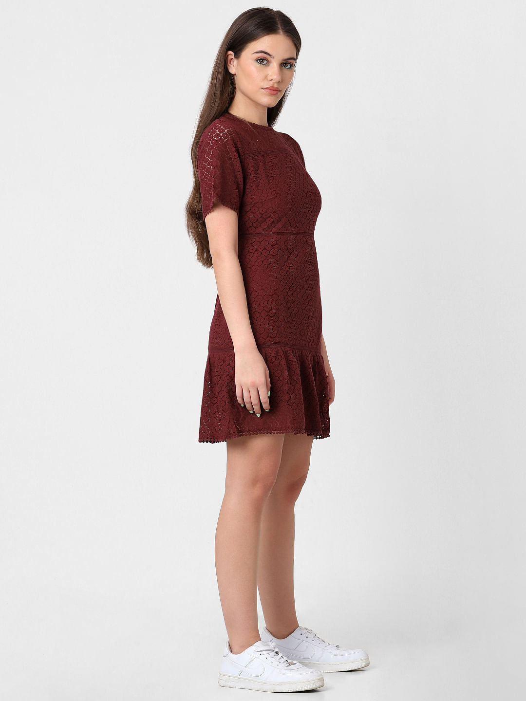 Maroon Lace Fit & Flare Dress