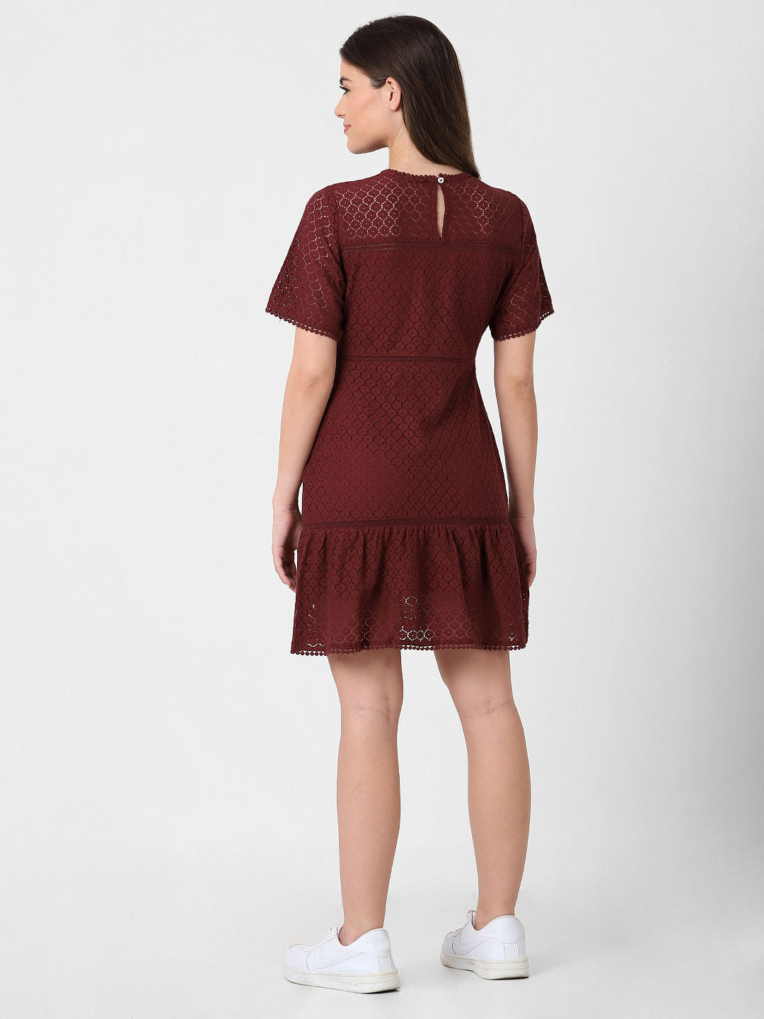 Maroon Lace Fit & Flare Dress