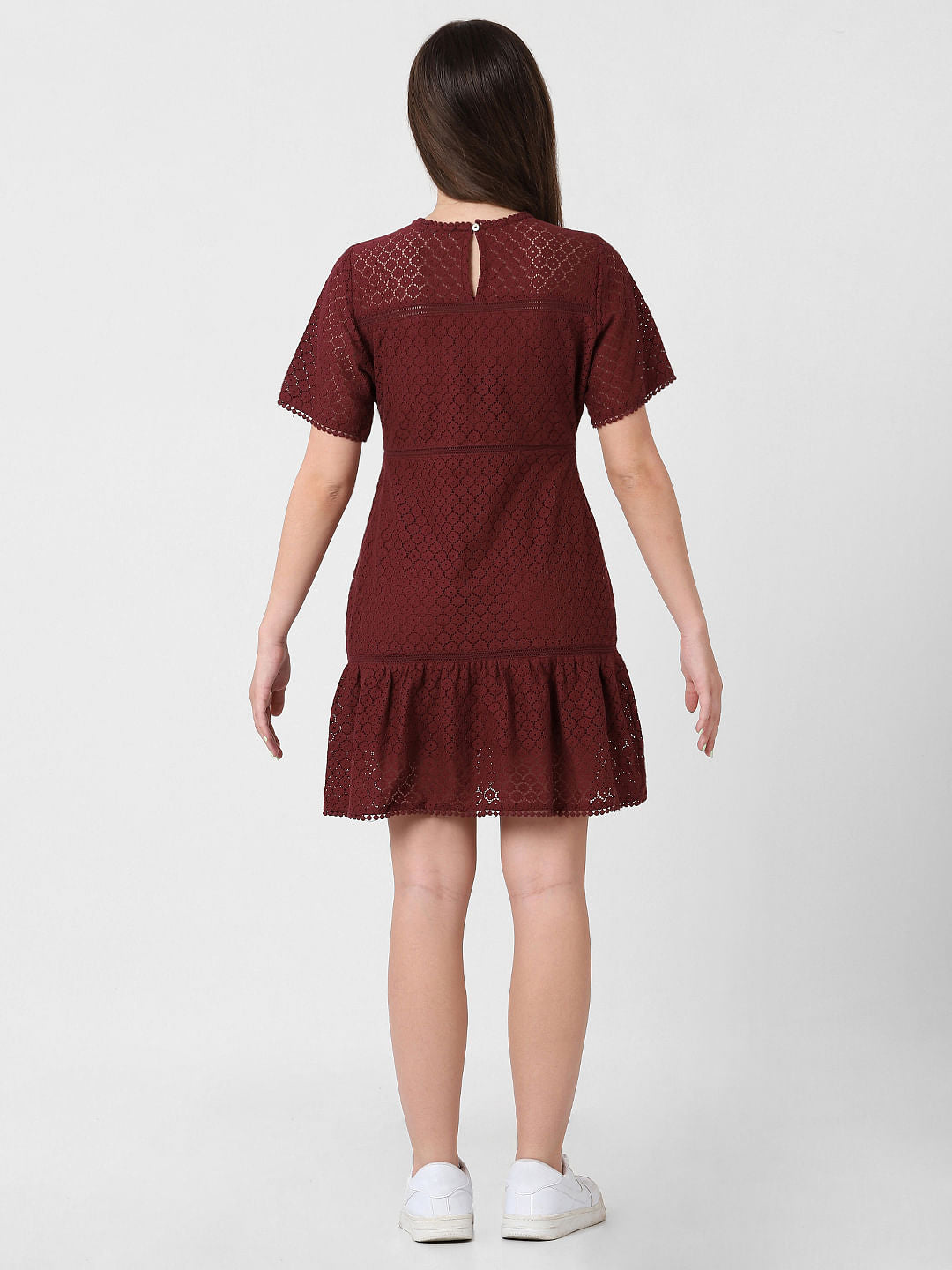 Maroon Lace Fit & Flare Dress