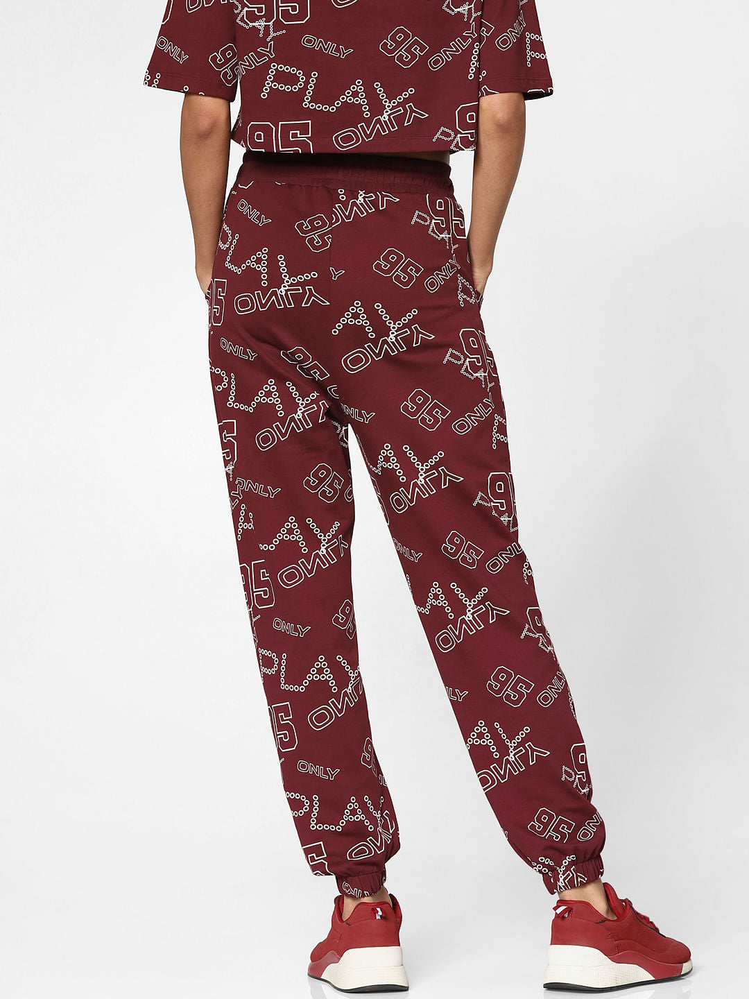 Maroon Mid Rise All Over Print Co-Ord Joggers