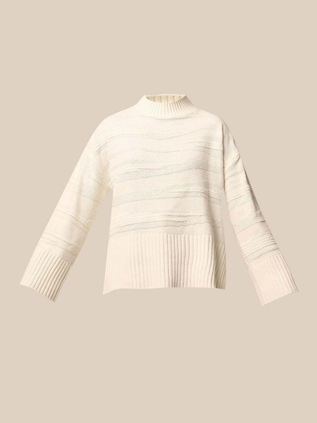 White Structured Loose Fit Pullover