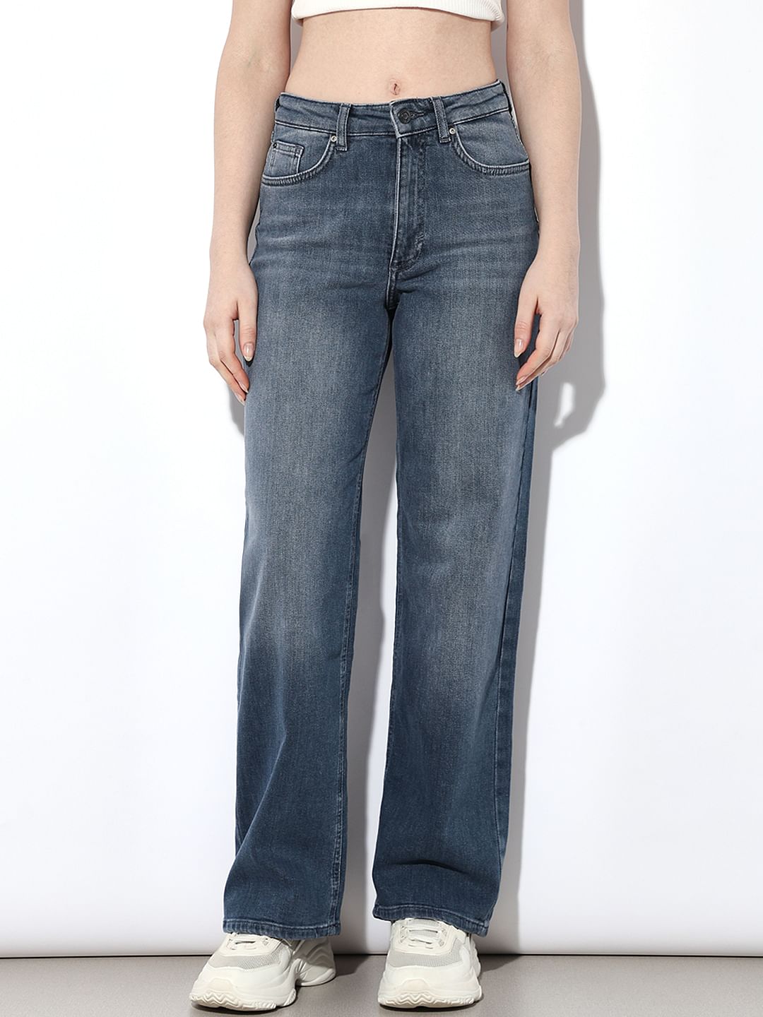 Blue High Rise Wide Leg Jeans