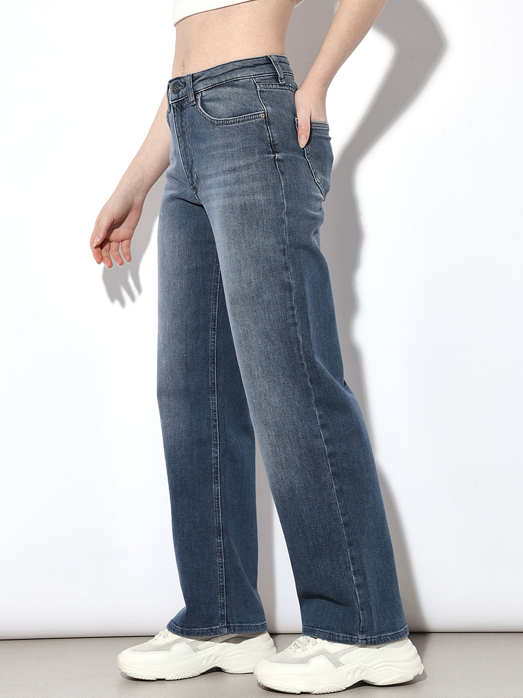 Blue High Rise Wide Leg Jeans