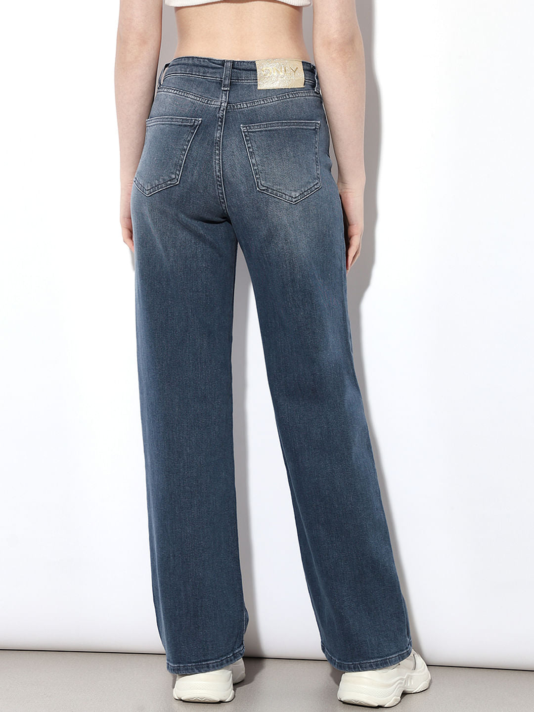 Blue High Rise Wide Leg Jeans