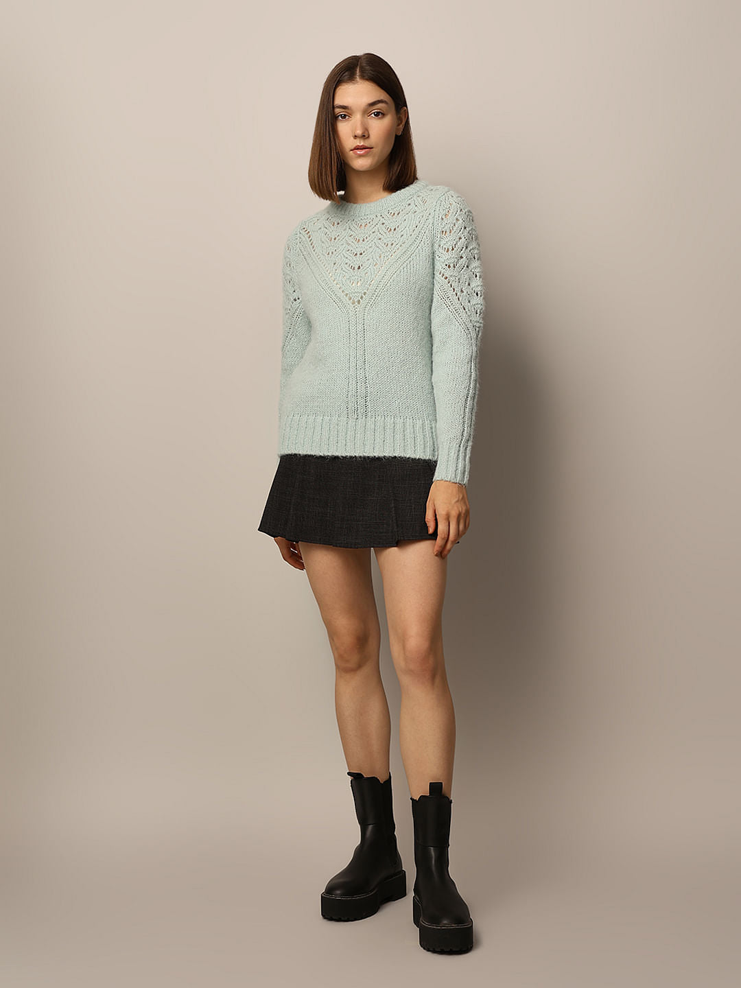 Green Pointelle Knit Pullover