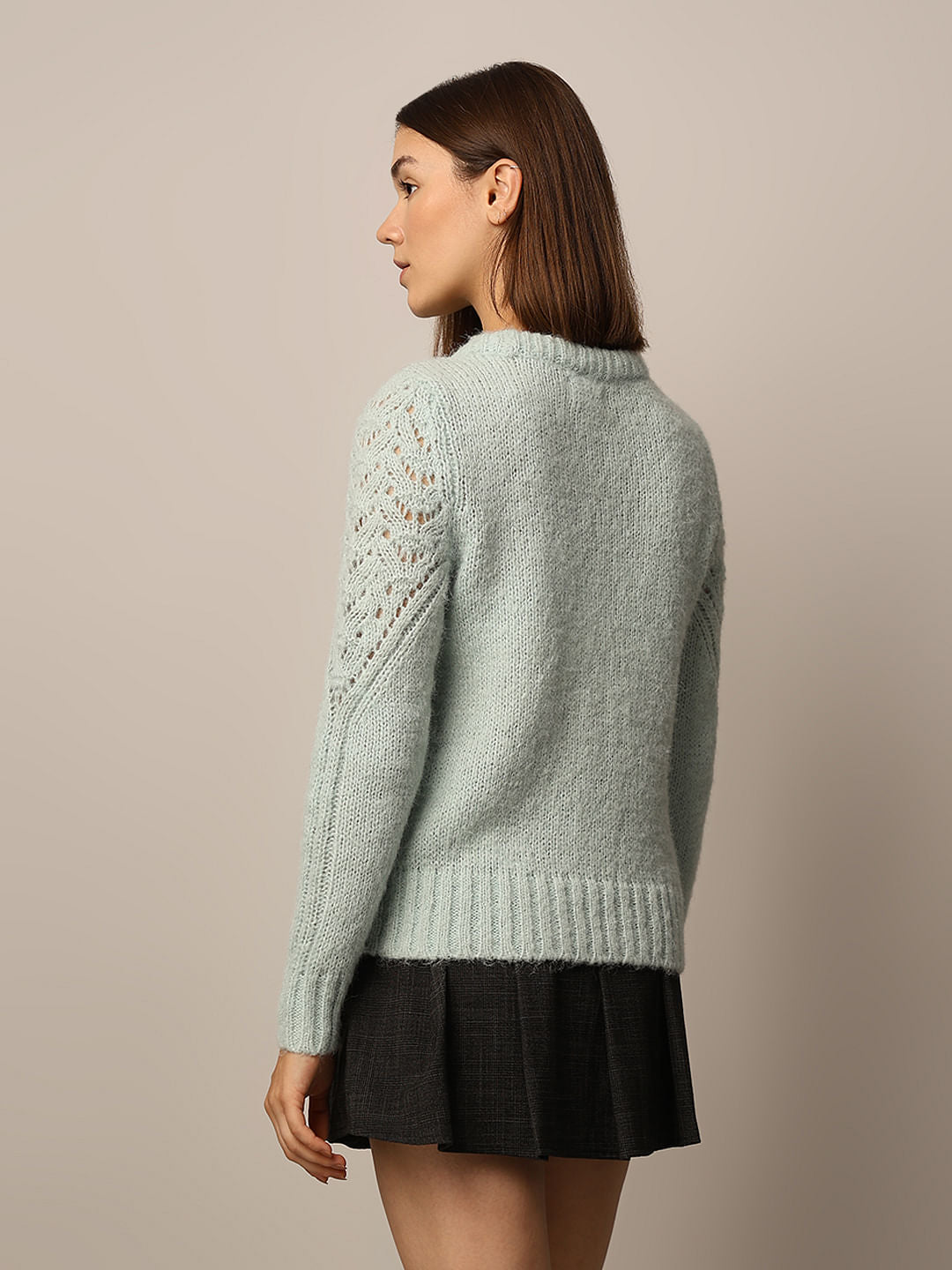 Green Pointelle Knit Pullover