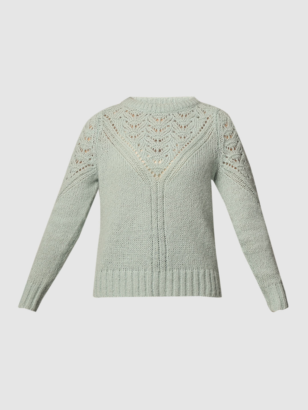 Green Pointelle Knit Pullover