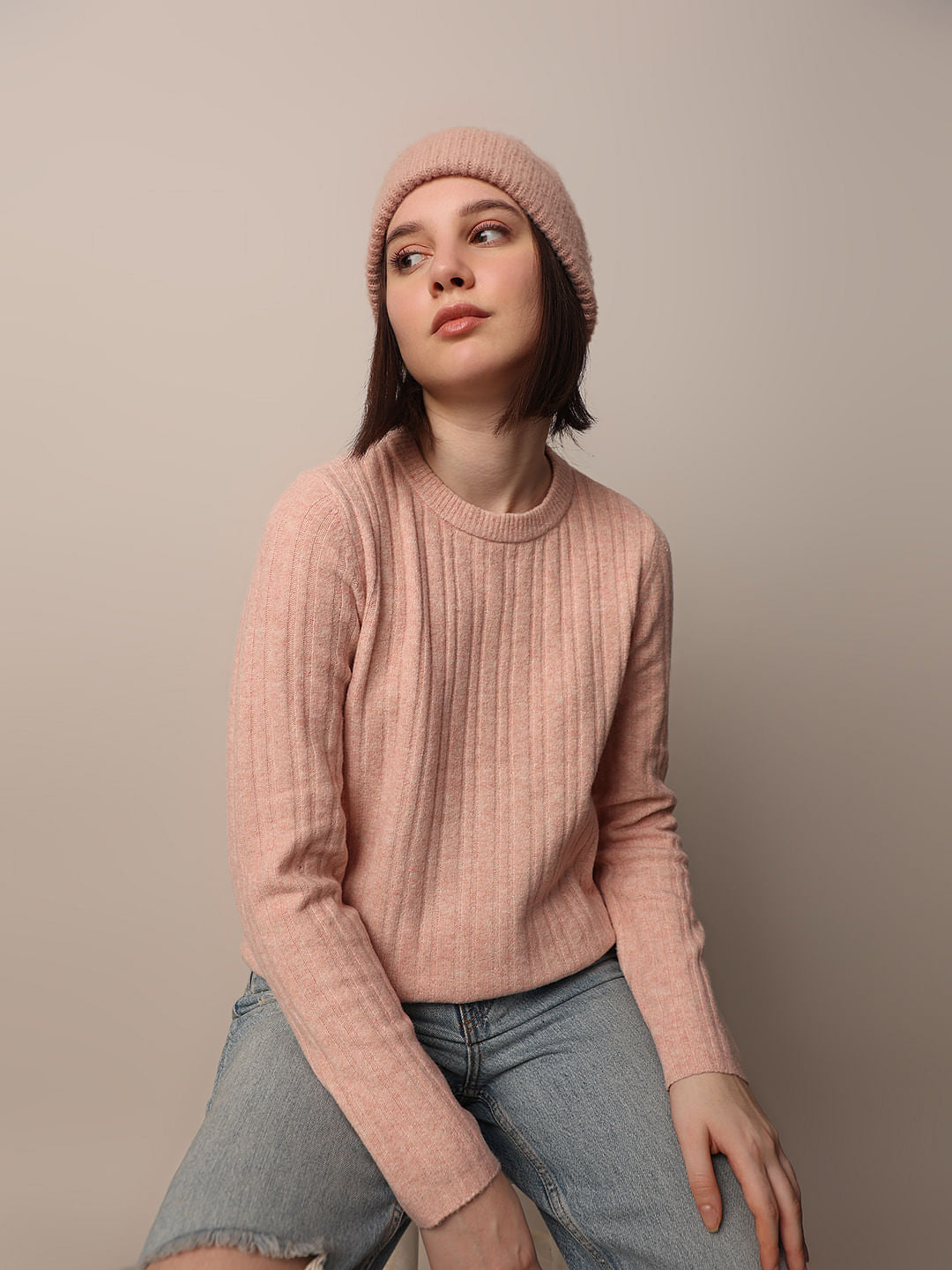 Pink Rib-Knit Pullover - XS