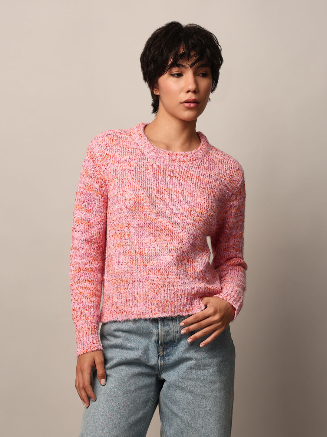 Pink Textured Fuzzy Pullover