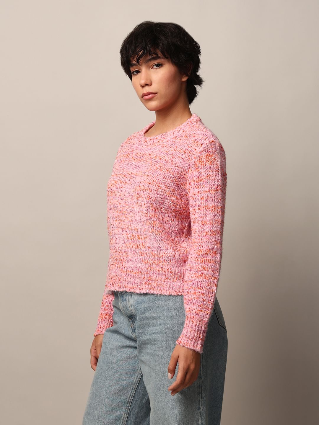 Pink Textured Fuzzy Pullover