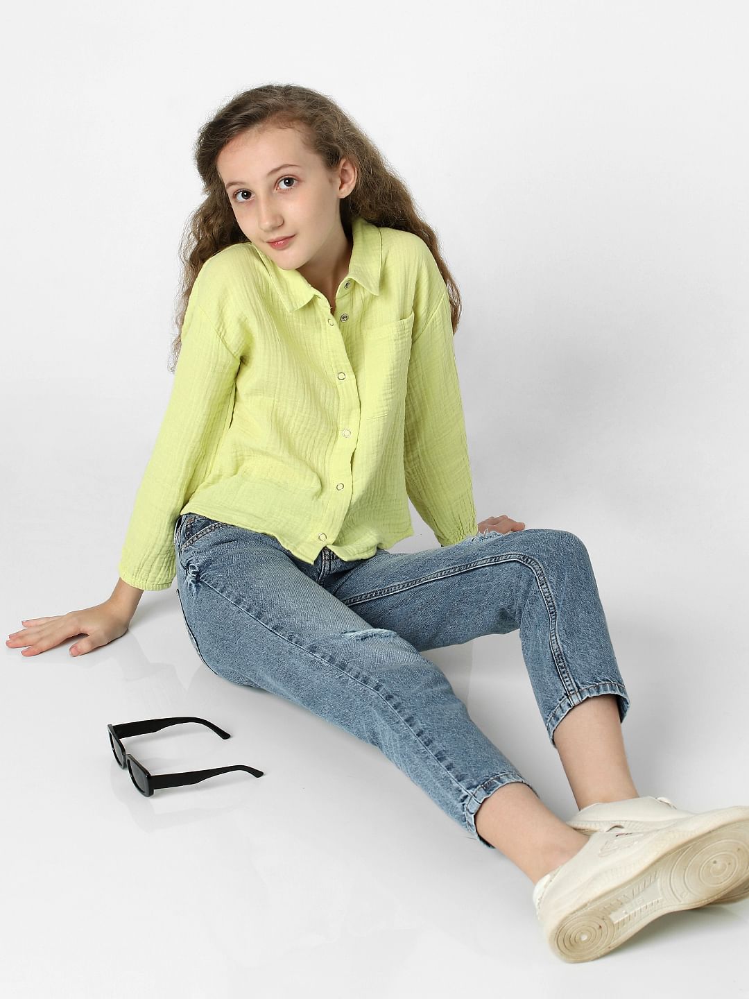 Girls Blue Mid Rise Straight Fit Jeans