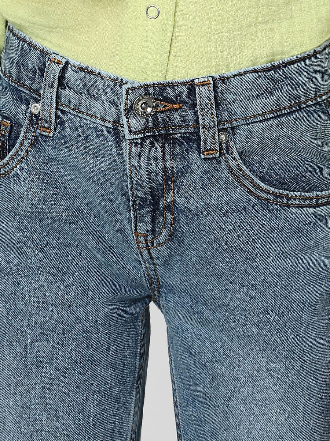 Girls Blue Mid Rise Straight Fit Jeans