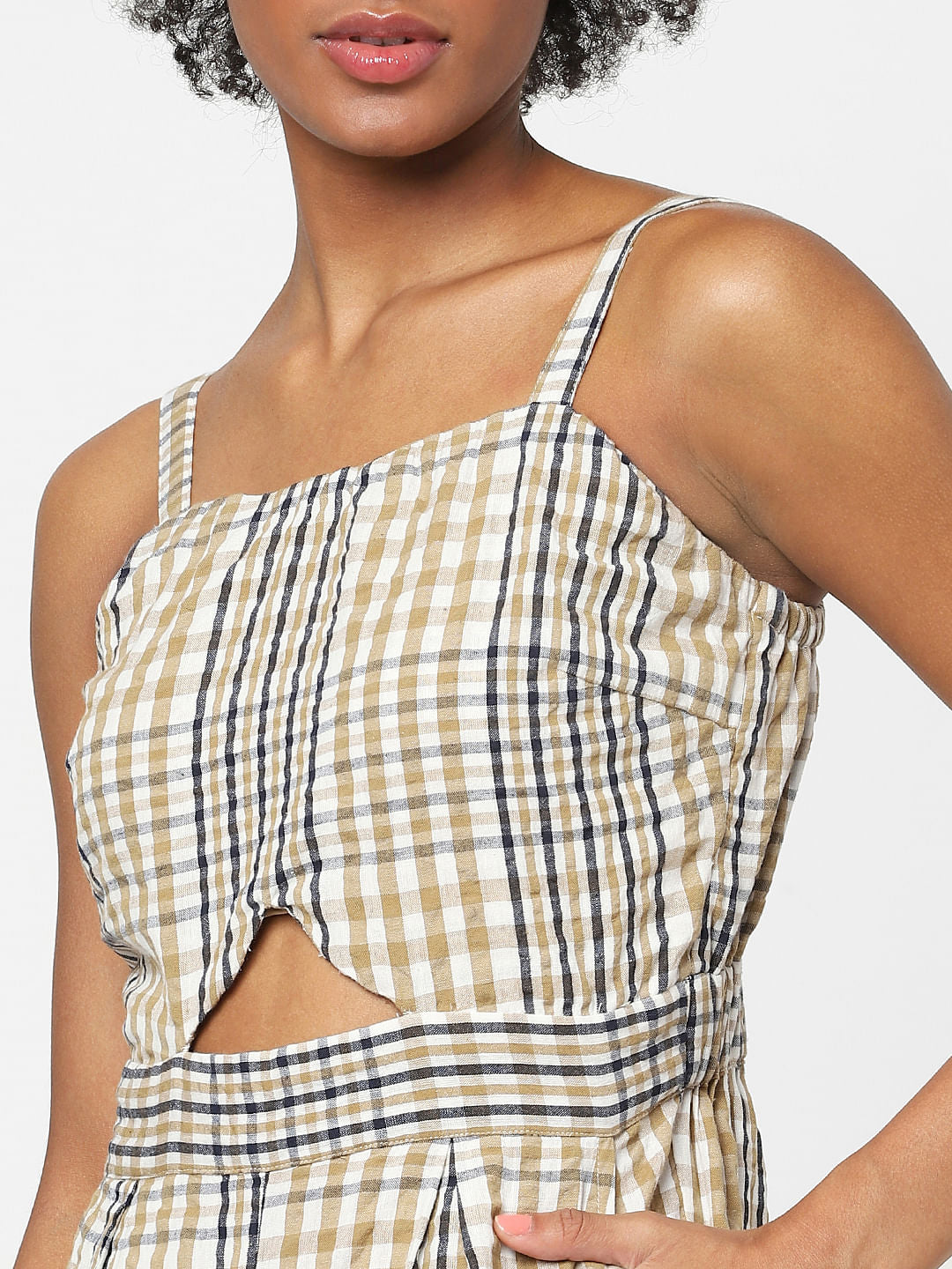 White Check Cut-Out Jumpsuit