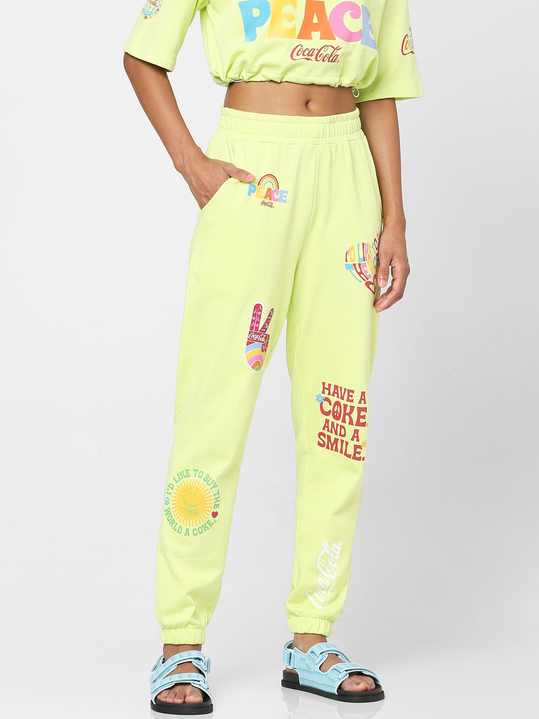 Only X Coca Cola Yellow Graphic Print Joggers