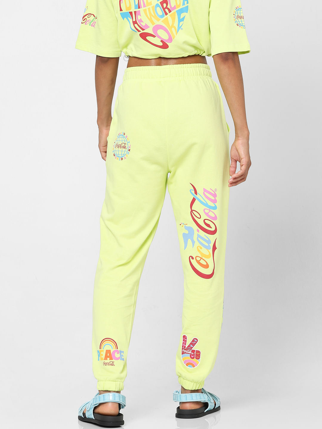 Only X Coca Cola Yellow Graphic Print Joggers