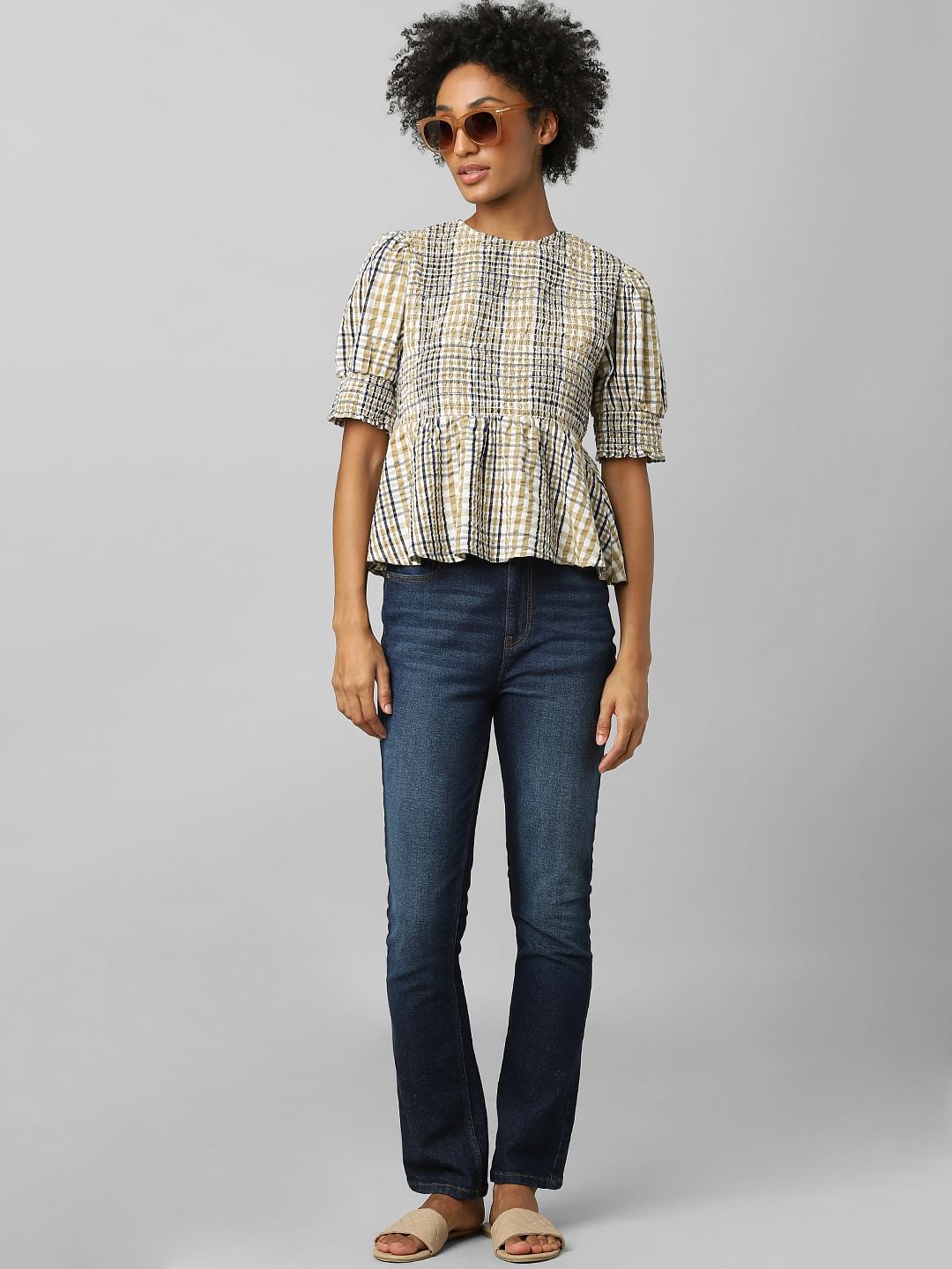 Beige Smock Peplum Top