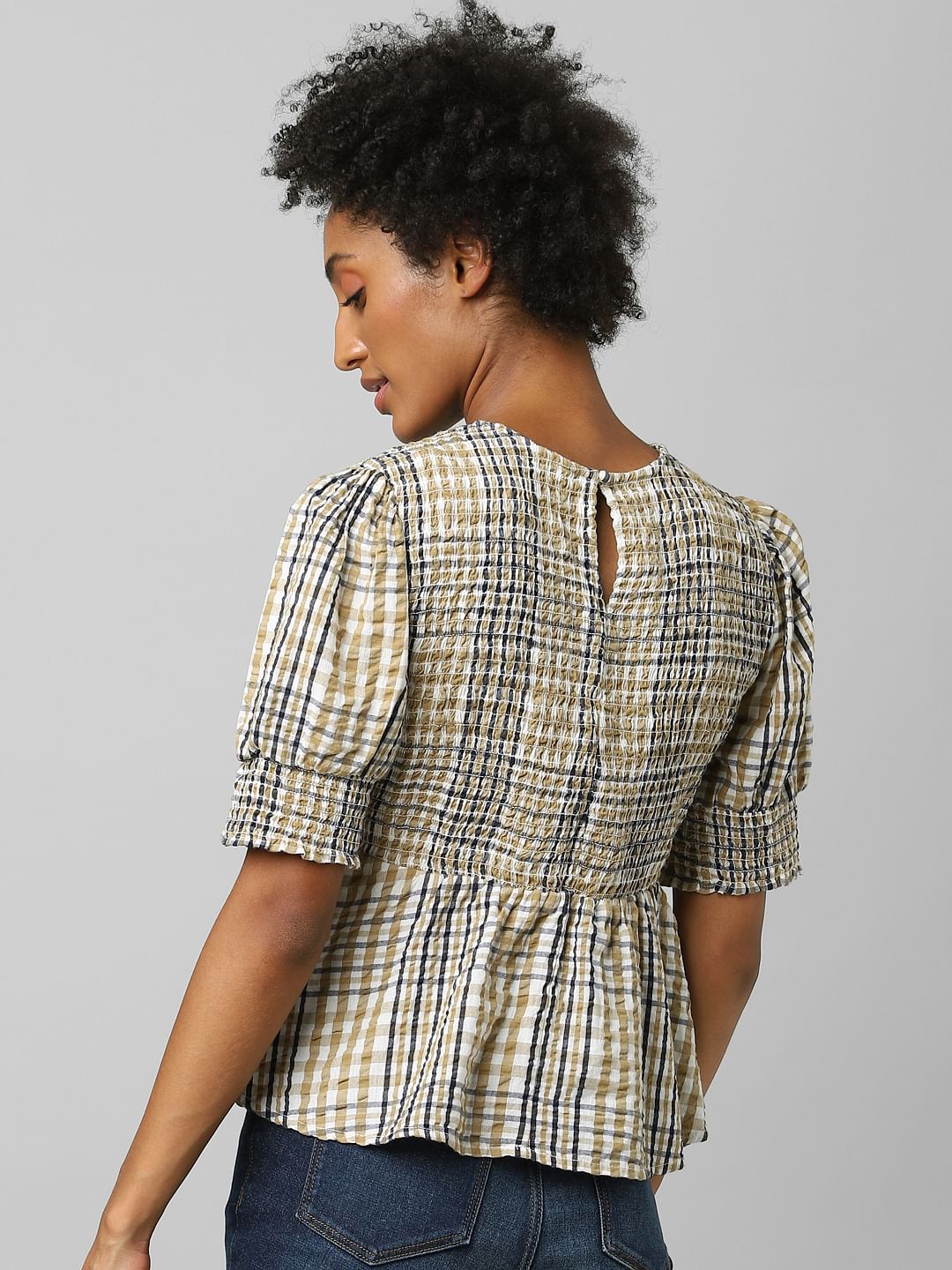 Beige Smock Peplum Top