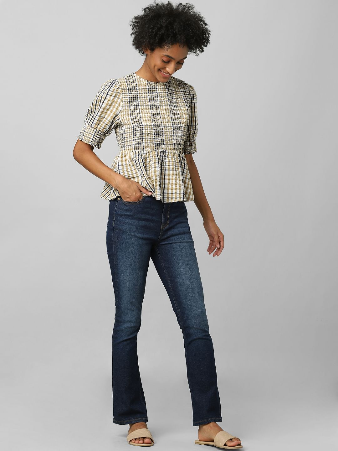 Beige Smock Peplum Top