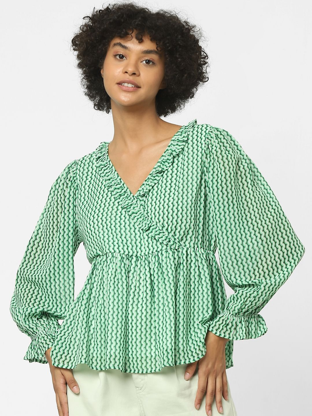 Green Abstract Print Top