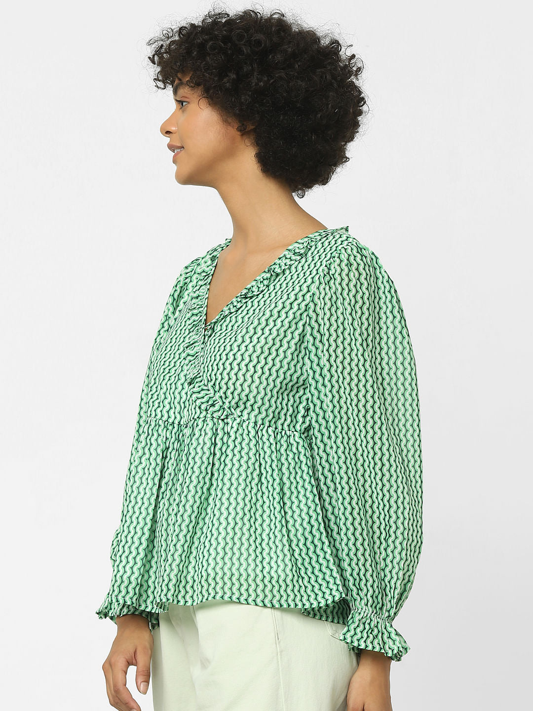 Green Abstract Print Top