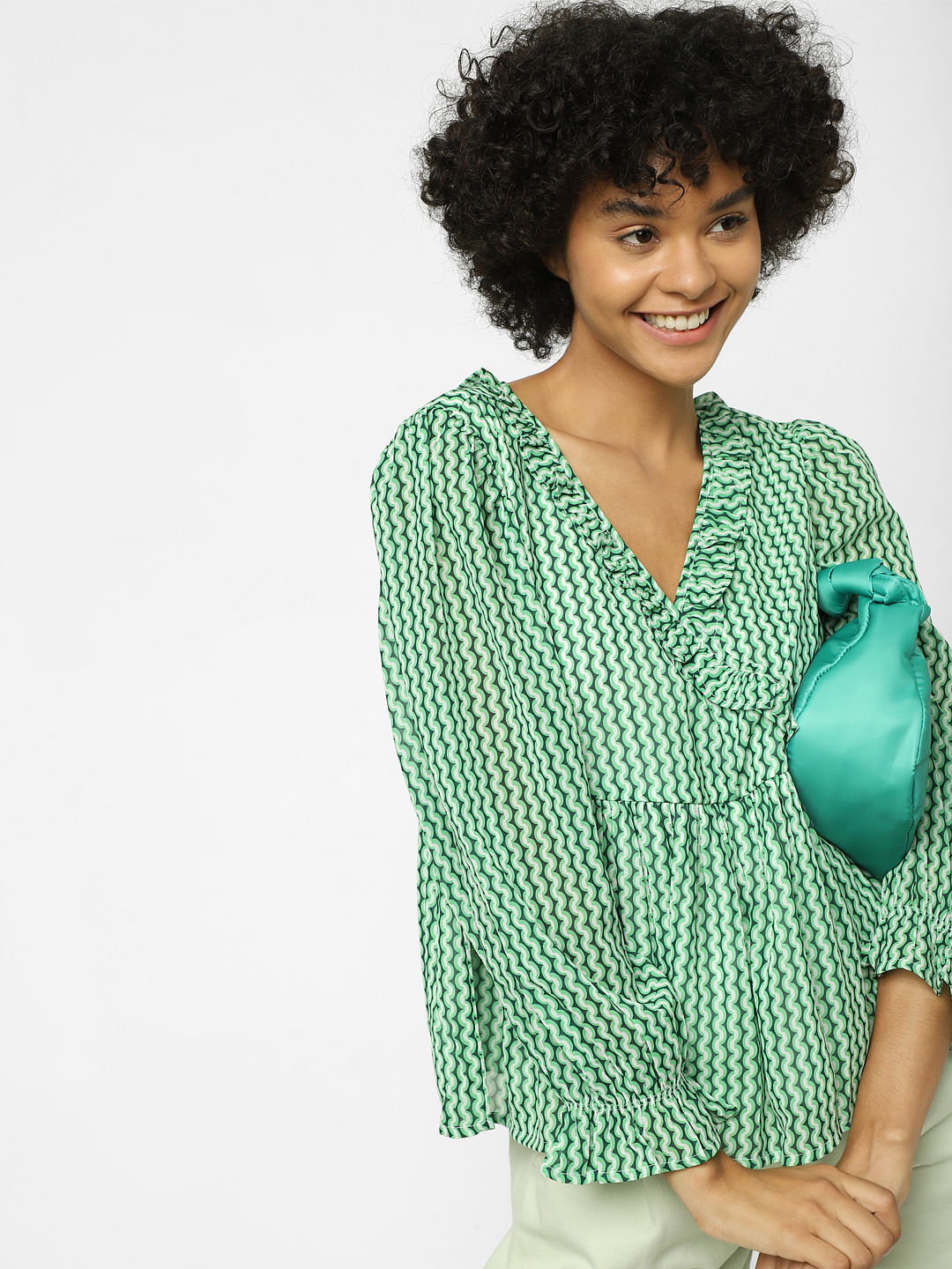Green Abstract Print Top