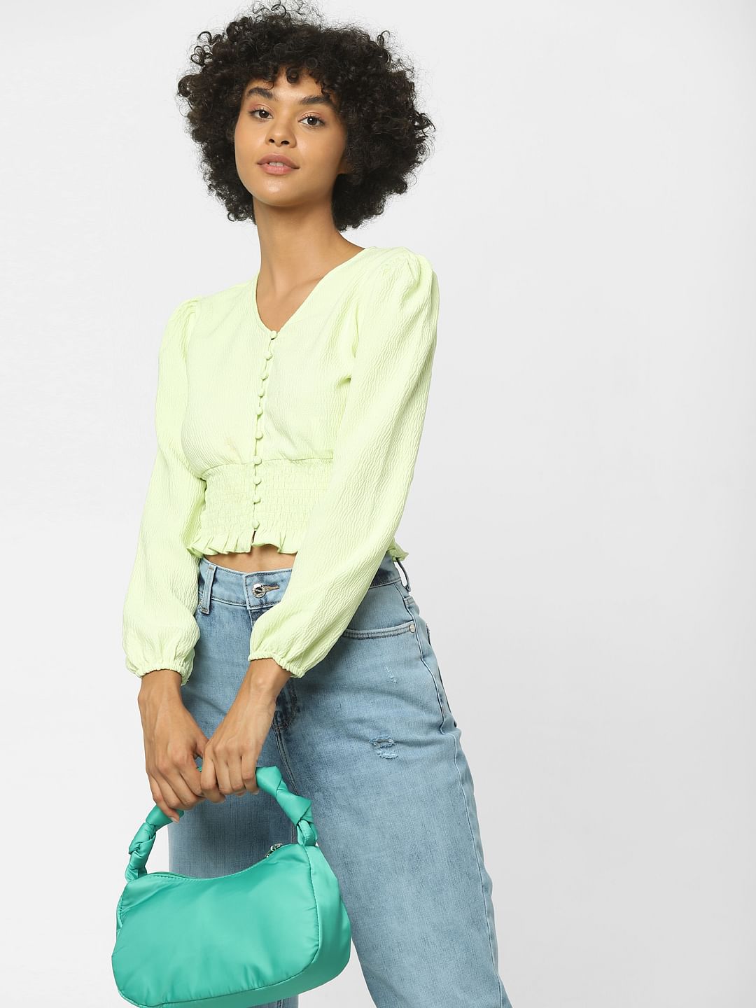 Light Green Textured Crop Top
