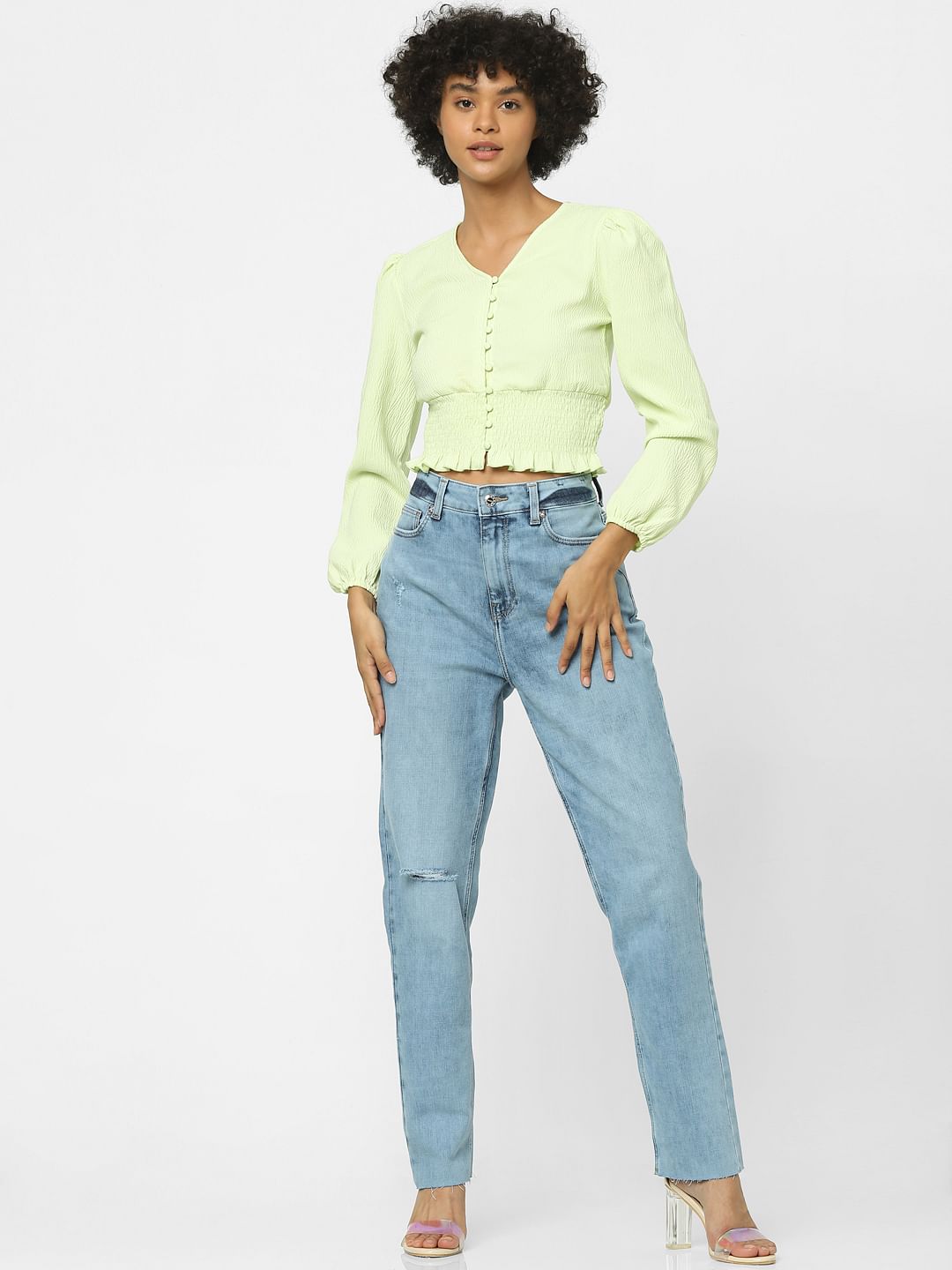 Light Green Textured Crop Top