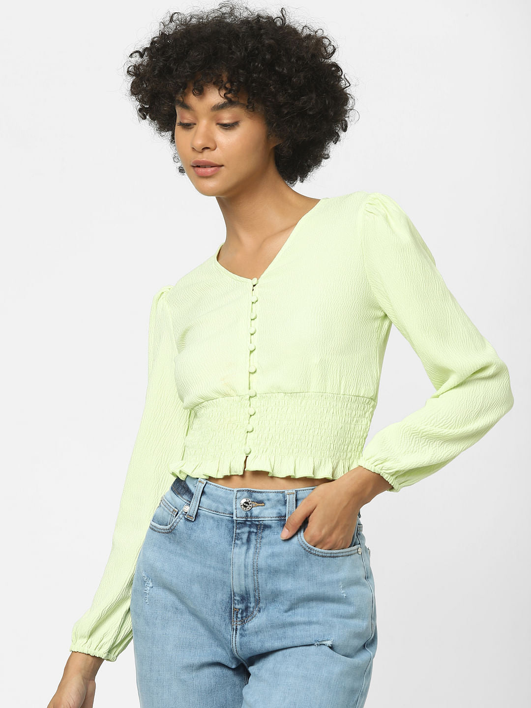 Light Green Textured Crop Top
