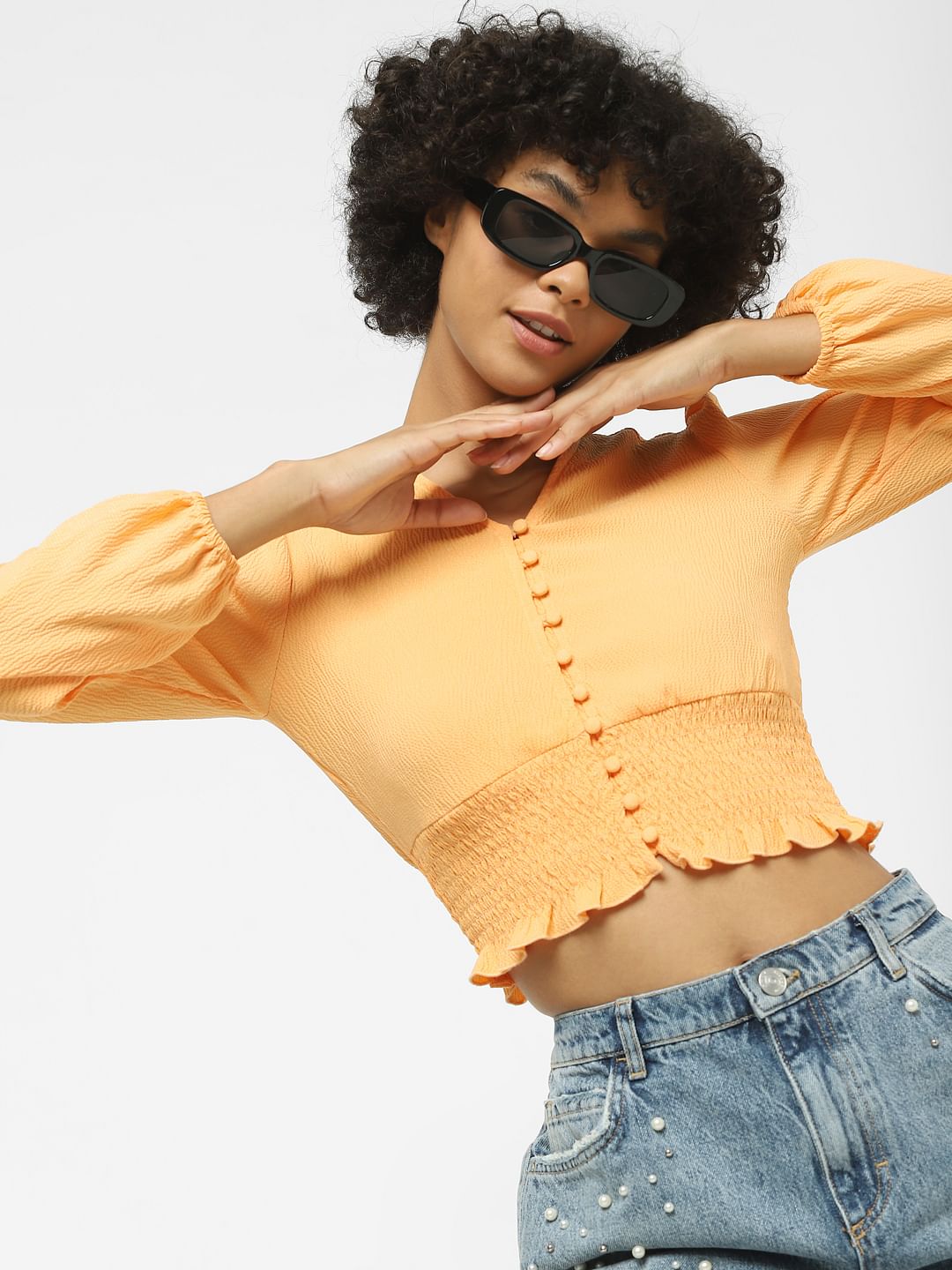 Orange Textured Crop Top