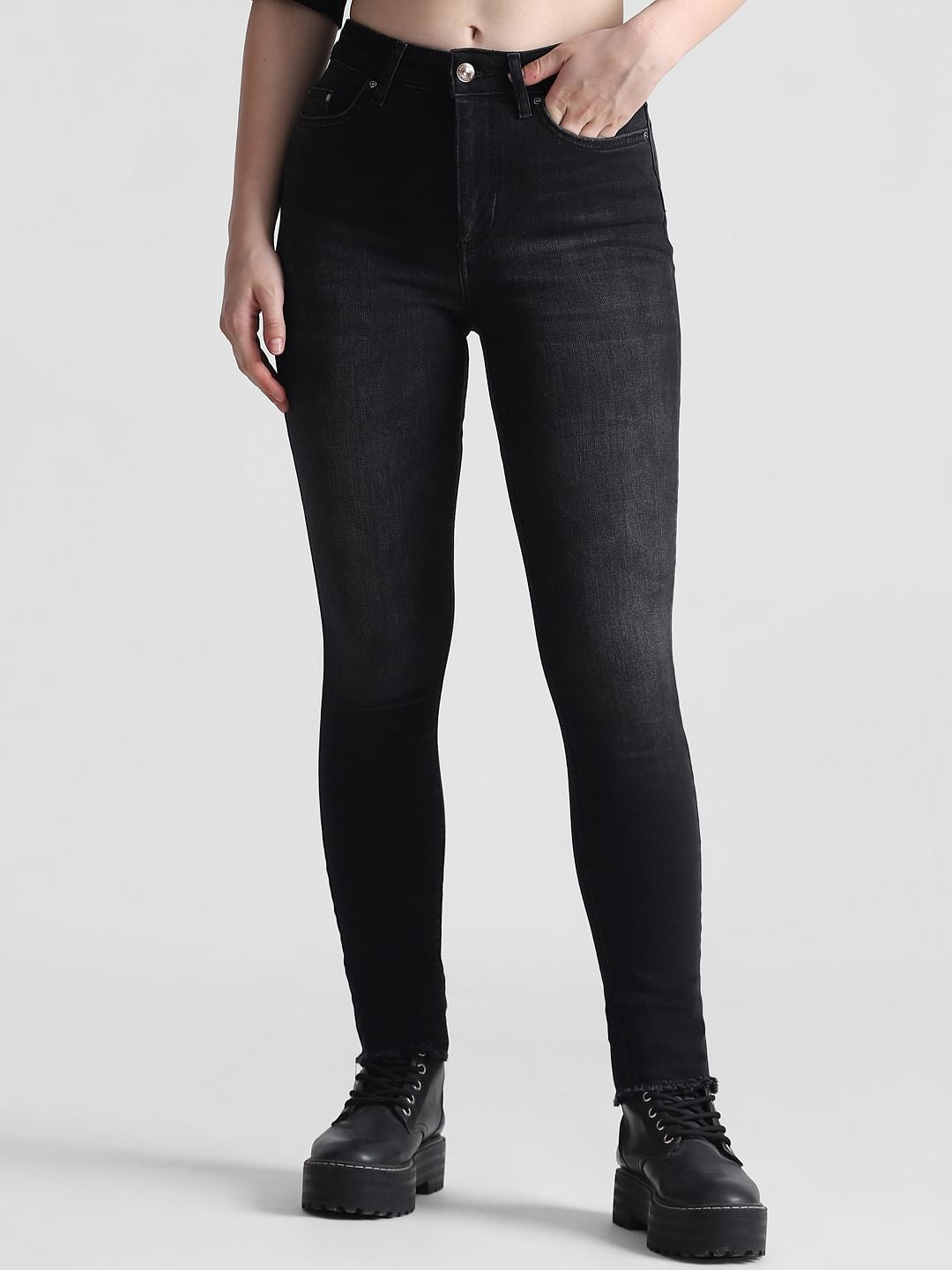 Black High Rise Washed Skinny Jeans