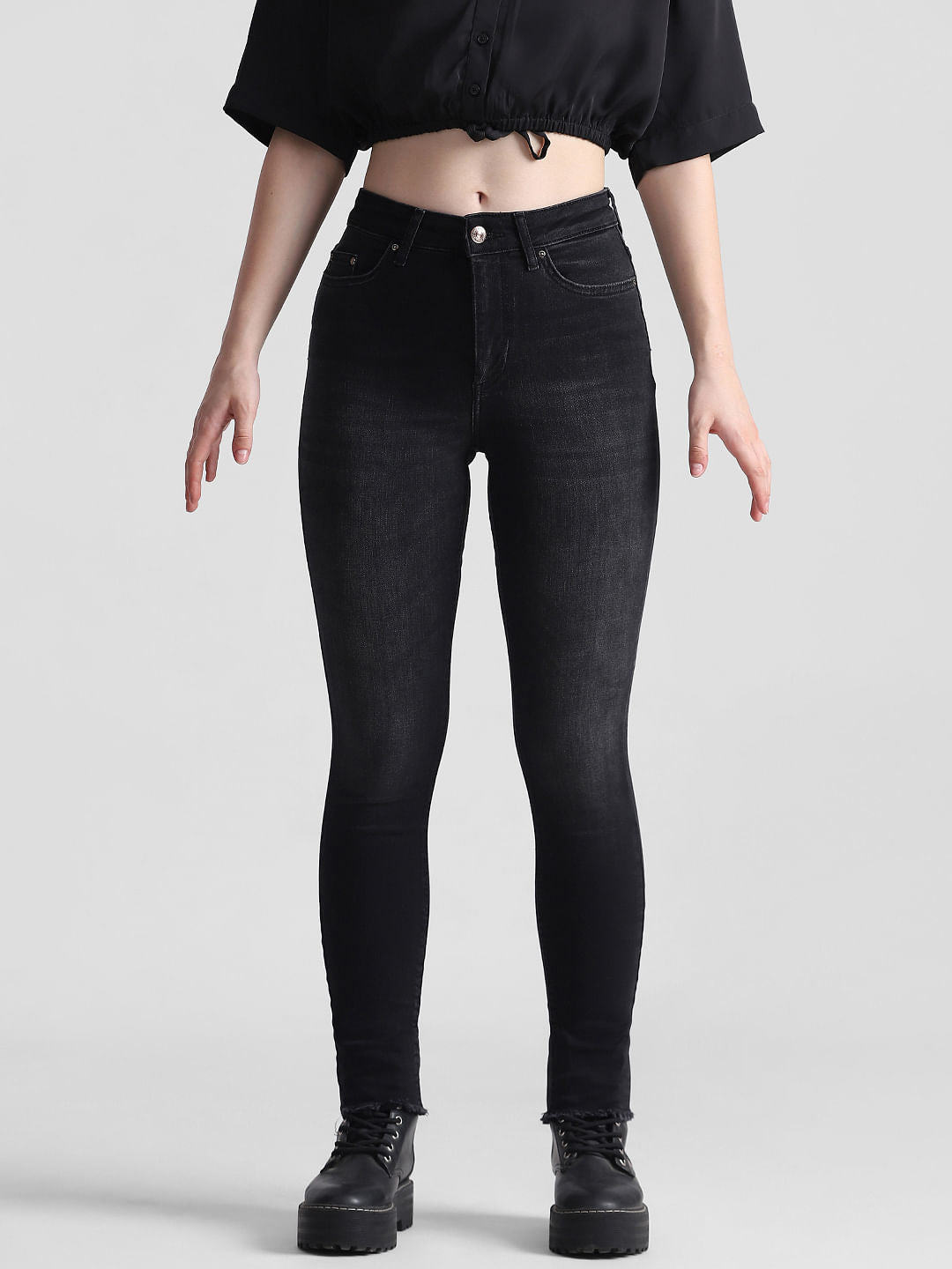 Black High Rise Washed Skinny Jeans