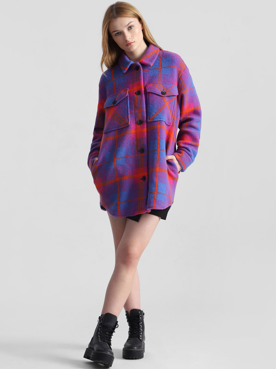 Blue Check Print Shacket