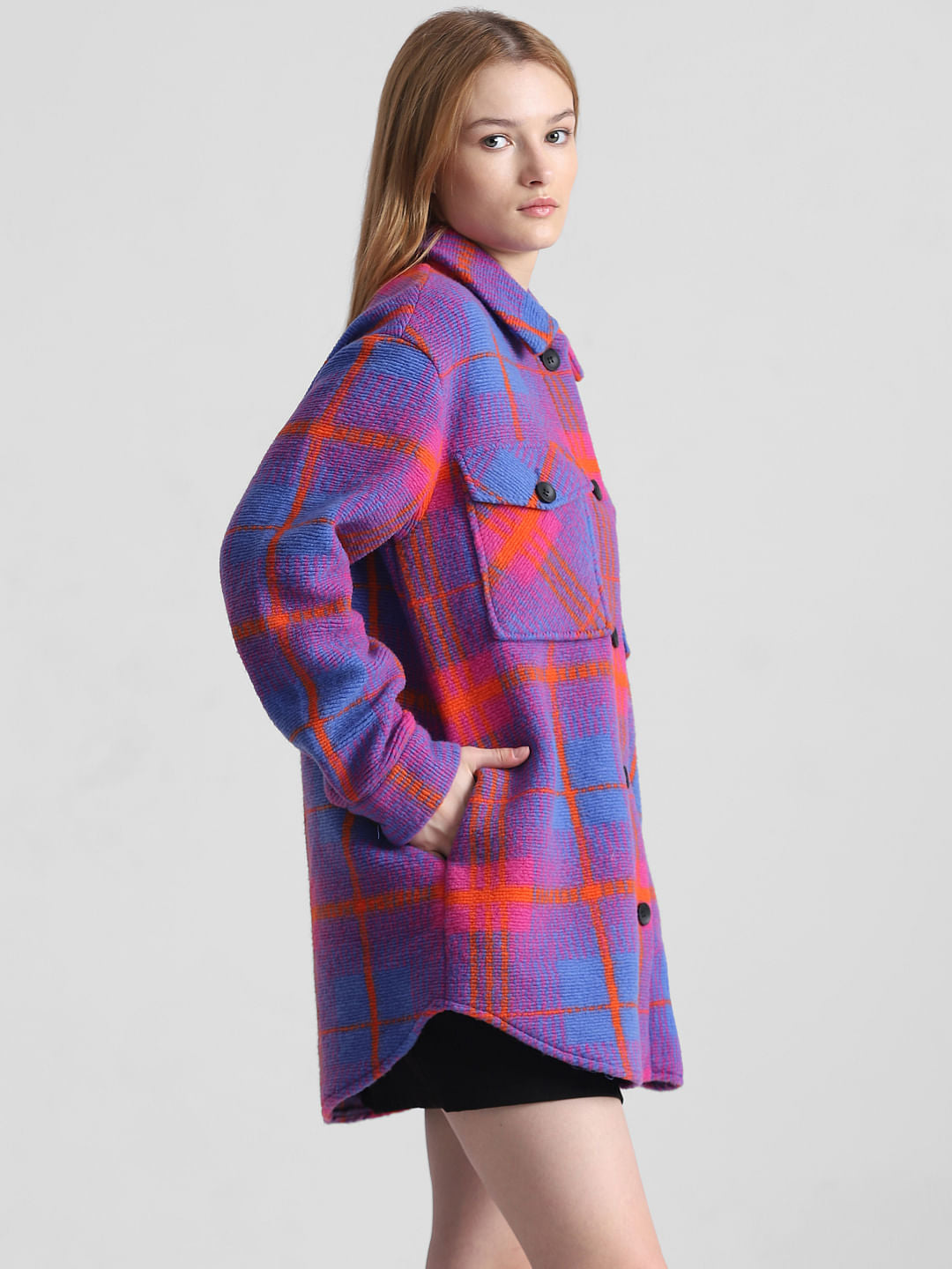 Blue Check Print Shacket