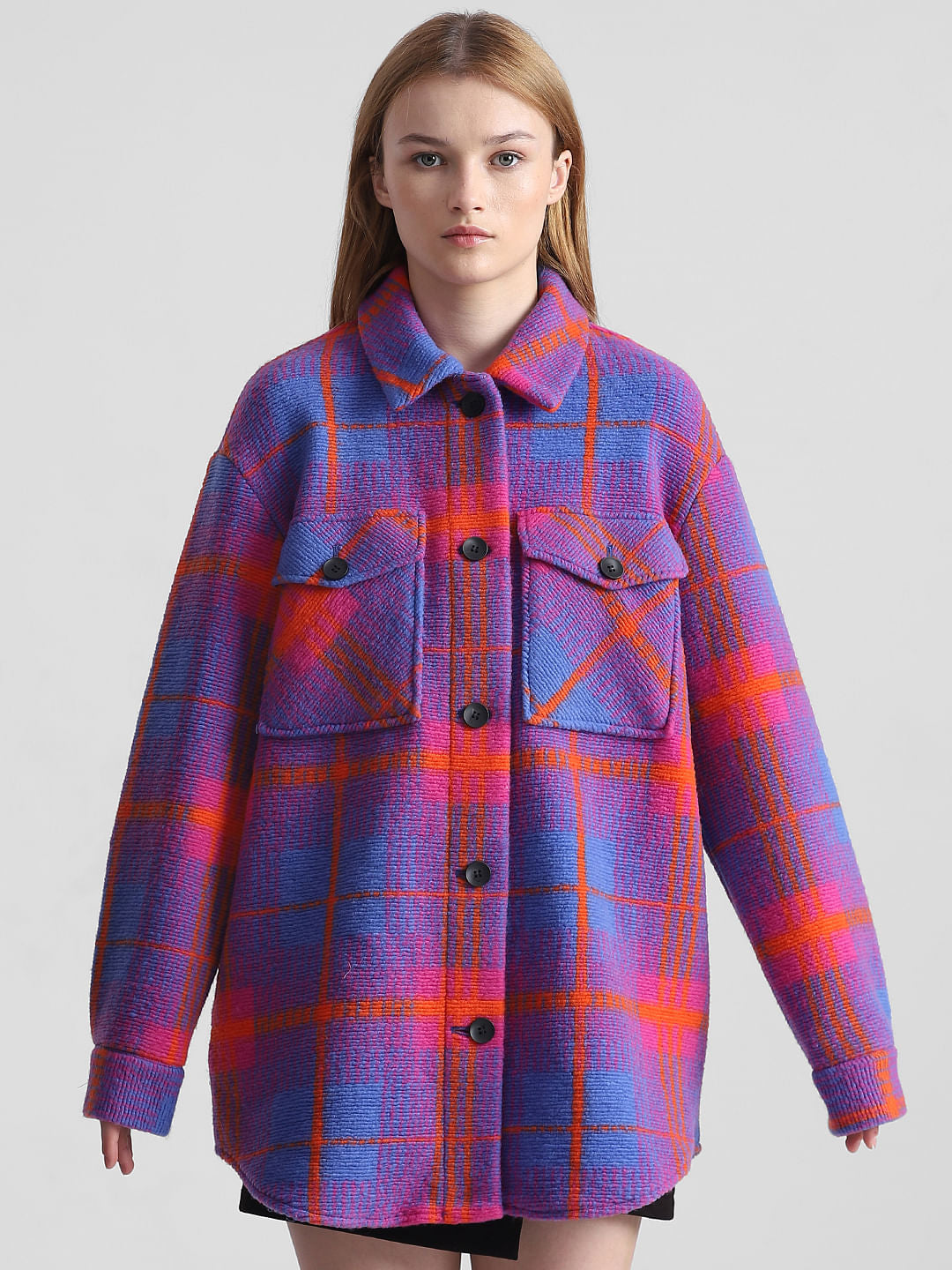 Blue Check Print Shacket