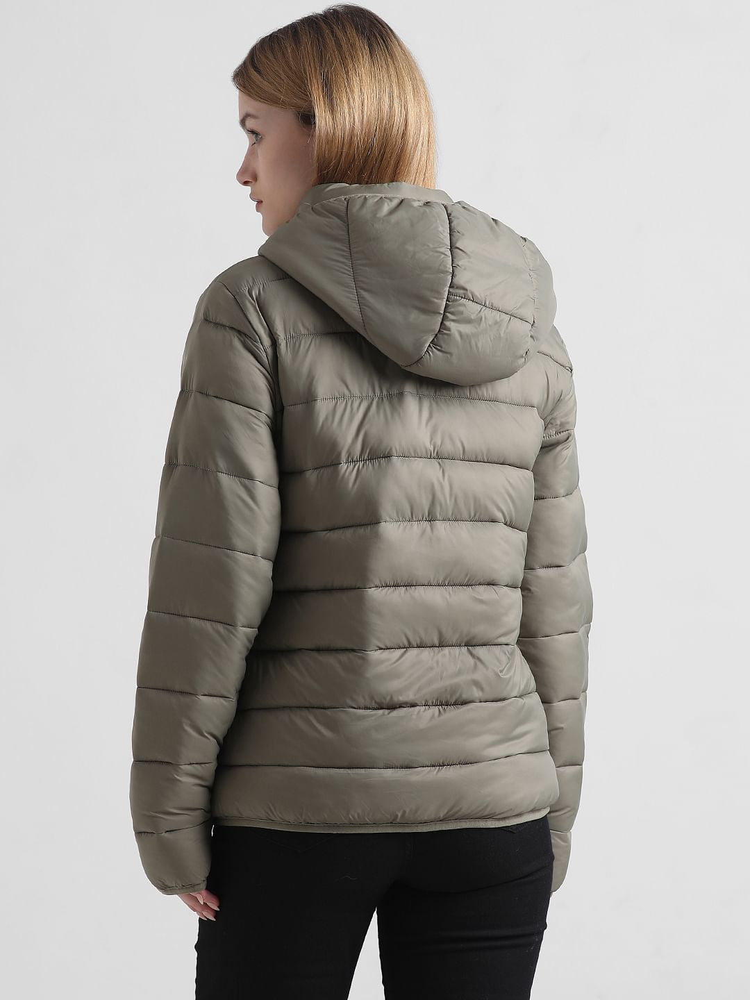 Olive Zip-Up Fitted Puffer Jacket