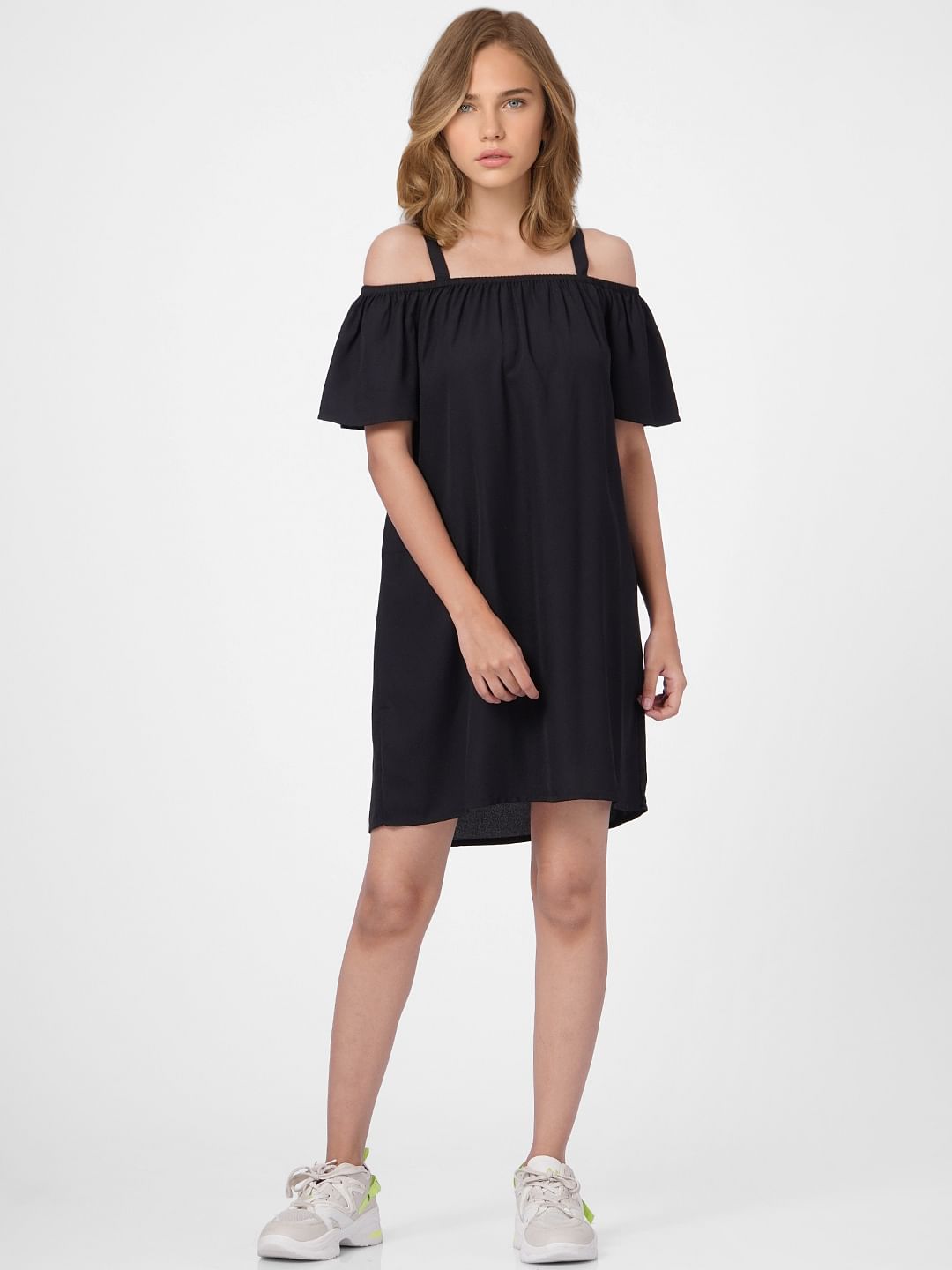 Black Cold Shoulder Shift Dress