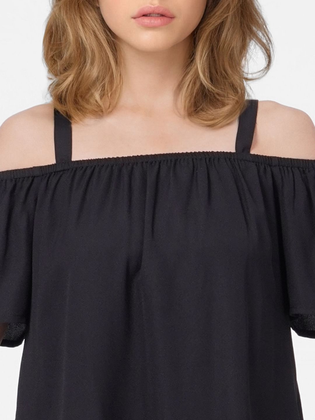 Black Cold Shoulder Shift Dress