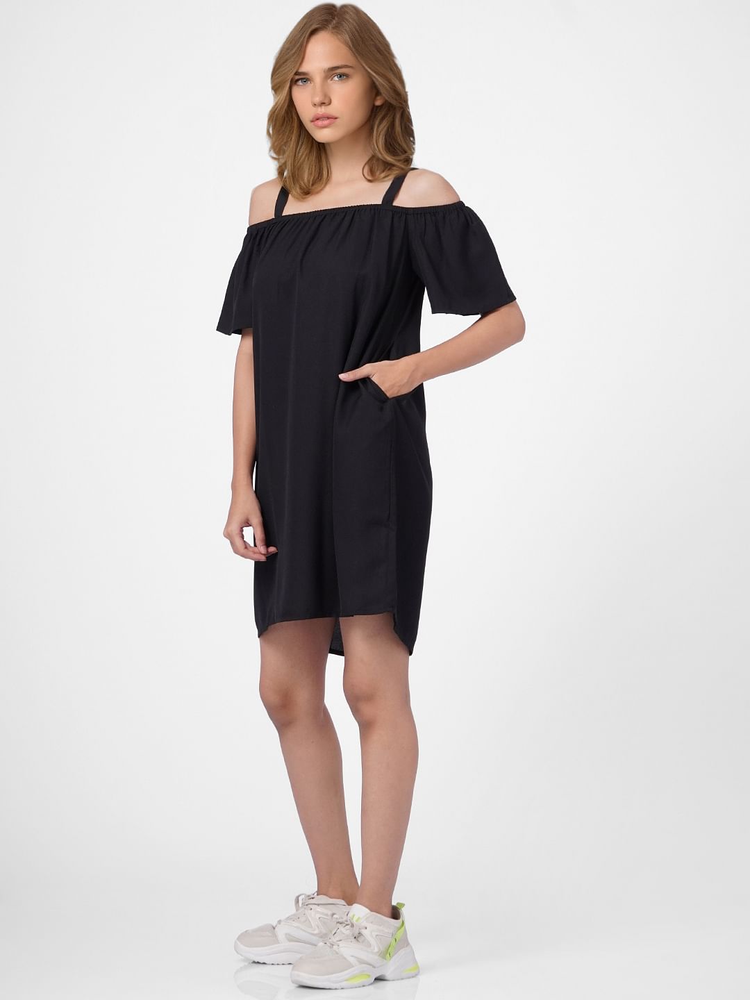 Black Cold Shoulder Shift Dress